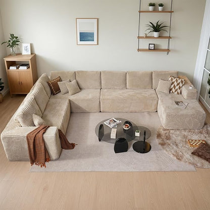 165.7'' U Shaped Sectional Couches for Living Room, Oversized Boneless Cloud Couch with Chaise, Modular Sofa Sets Deep Seat Plush Corduroy, No Assembly Required,Plush Corduroy,Beige