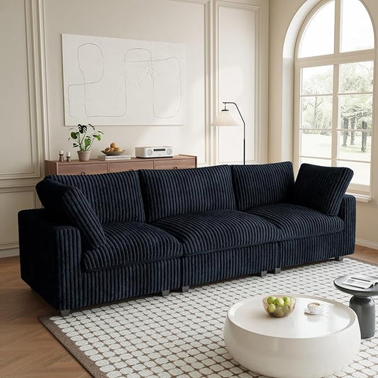 Modern Modular Sectional Sofa Couch, 118.11" Oversized Cloud Sectional Couches, 3 Seat Comfy Modular Sofa for Living Room, Plush Couch Cushion Covers Removable, Black
