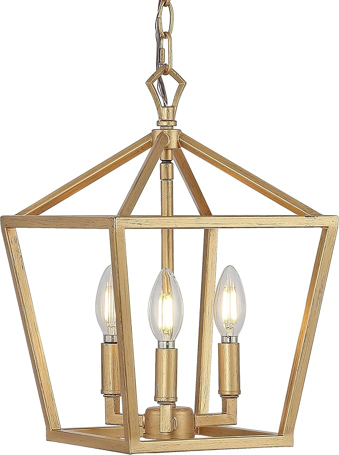JONATHAN Y JYL7601B Pagoda Lantern Dimmable Adjustable Metal LED Pendant Classic Traditional Farmhouse Dining Room Living Room Kitchen Foyer Bedroom Hallway, 10 in, Antique Gold