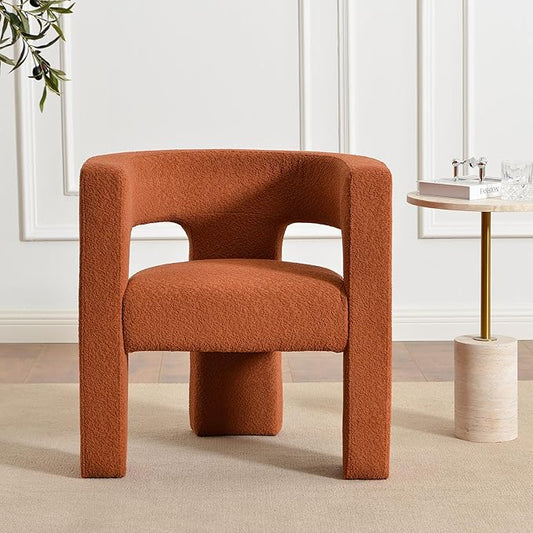 KINWELL 28" W Modern Boucle Accent Chair, Mid Century Upholstered Square Armchair, No Assembly Single Sofa Side Chair for Living Room Lounge Bedroom (Caramel)