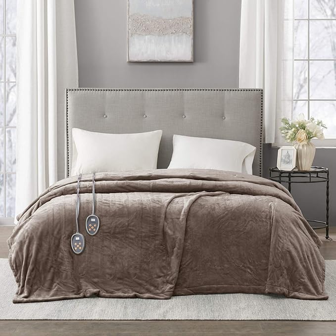 Beautyrest Heated Electric Blanket for Cold Weather, Fast Heating Heated Blanket, Auto Shut Off, Virtually Zero EMF, Multi Heat Setting, UL Certified, Mink Queen (90 inx84 in)