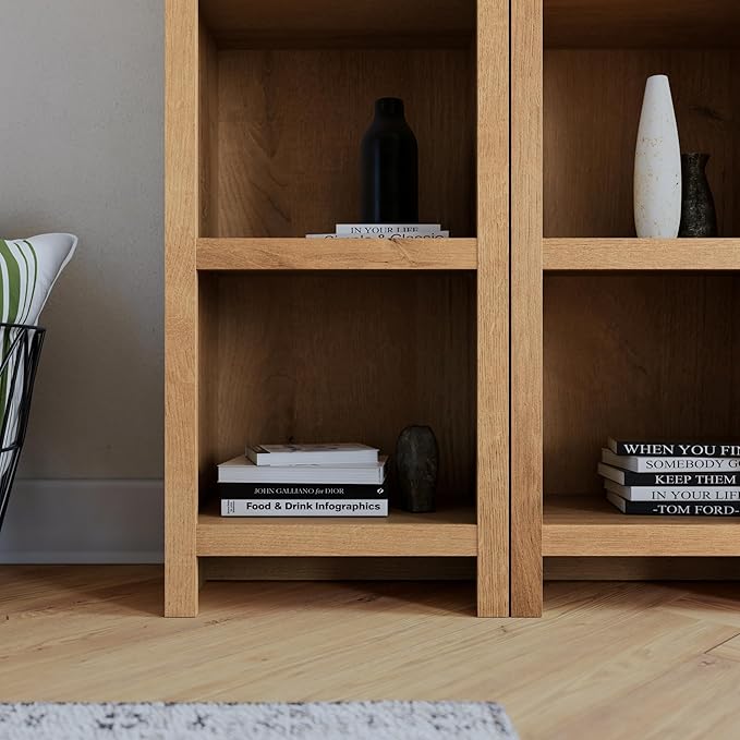 Prepac Moda 80" Tall 5-Tier Narrow Bookcase in Natural Oak, Modern Storage Accent Bookshelf with 3 Adjustable Shelves for Home, Office, Living Room, Bedroom