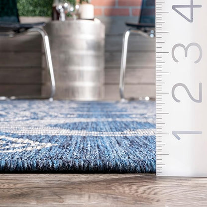 nuLOOM 8' x 10' Outdoor Tribal Geometric Area Rug, Stain Resistant, Weather Resistant, High Traffic, Patio, Balcony, Outside, Ranya Blue