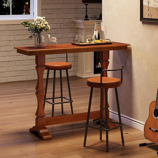 LITTLE TREE Bar Height Table, Small Pub Table with Solid Wood Base, Retro Mid-Century Design, Indoor Cocktail Bar for Small Spaces, Kitchen, Living Room, Mocha Brown