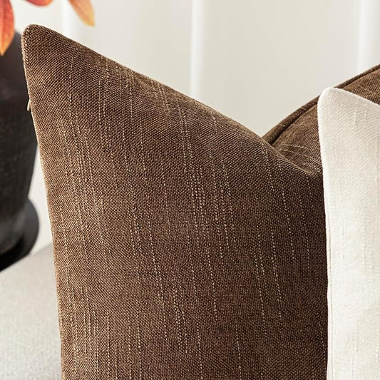 Foindtower Set of 2 Soft Textured Chenille Throw Decorative Pillow Covers Square Accent Solid Cushion Cover Cozy Neutral Farmhouse Pillow Case for Couch Sofa Bedroom Living Room 26x26 Inch,Dark Bronze