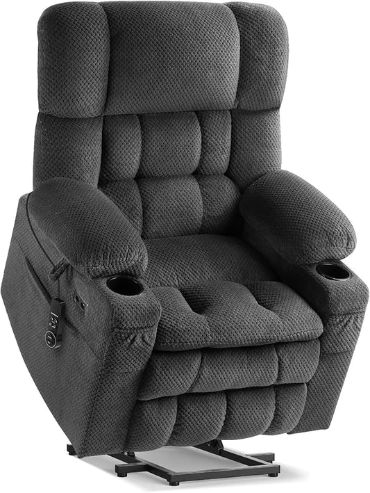 Tami Tami Dual Motor Power Lift Chair Recliner for Elderly with Massage and Heat, Infinite Position Electric Lift Recliner with Adjustable Headrest, USB (T6015 - Plush Fabric, Medium, Dark Gray)