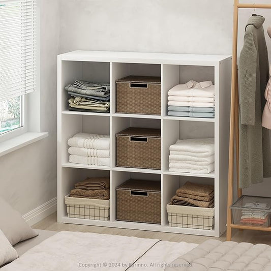 Furinno Cubic Closet Organizers and Storage, 9-Cube Closet Organizer, Open Shelf Closet Storage, Extra Thick Frame for Wardrobe, Bedroom, Living Room, White