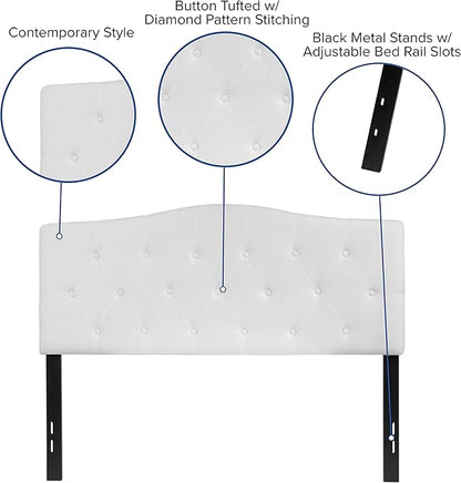 EMMA + OLIVER Tufted Upholstered Full Size Headboard in White Fabric