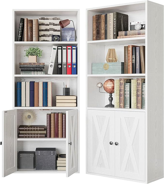 IRONCK Industrial Bookshelves and Bookcases with Doors 11.8 in Depth Set of 2 Floor Standing 5 Shelf Display Storage Shelves Bookcase Home Decor Furniture for Home, Office, Living Room, Bedroom