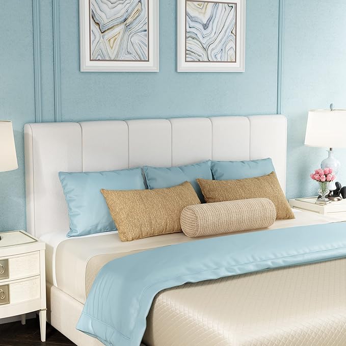 Yongchuang Upholstered Headboard Queen White Faux Leather Headboard for Queen/Full Size Bed Adjustable Height Foldable Heaboard