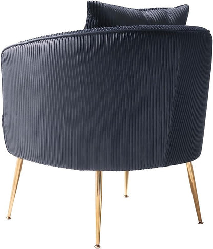 Art Leon Velvet Accent Chair, Upholstered Modern Single Sofa Chair, Comfy Barrel Chair with Golden Metal Legs for Living Room Bedroom, Gray