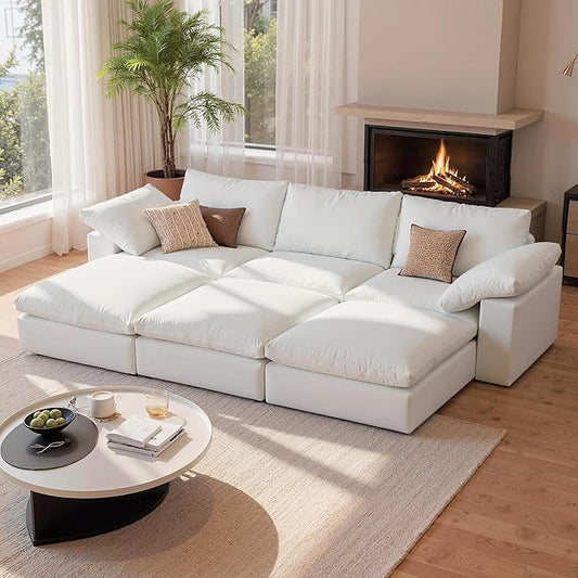 Modular Sectional Sofa, 110.2" U Shaped Modern Sofa Modular Sectional Cloud Couch with Ottoman, Modern Cloud Sectional Couches for Living Room, Deep Seat Sofa with Washable Cover