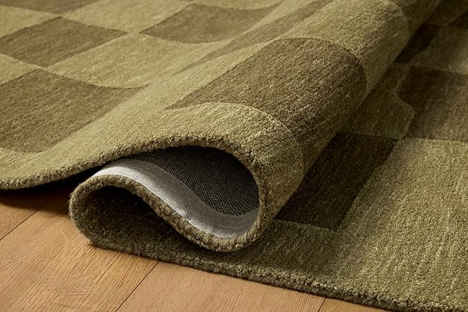 Loloi Leanne Ford Craven Collection CVN-03 Green/Olive 7'-9" x 9'-9" Area Rug Checkered, Patterned, Neutral, Living Room, Bedroom, Dining Room