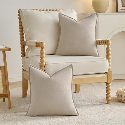 FUTEI Beige Chenille Throw Pillow Covers 20x20 Inch Set of 2,Edges Double-Stitched Cushion Cases,Modern Home Decor for Couch Living Room