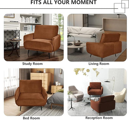 Oversized Accent Chair for Living Room Chairs Reading Arm Chair Comfy Modern Single Sofa Side Chairs with Metal Legs & Soft Cushion for Bedroom, Waiting Room (Velvet Reddish, Set of 2)