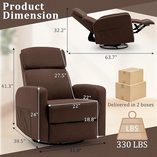 Power Swivel Recliner Chairs for Adults, Electric Glider Rocking Chair Nursery, Glider Recliner Nursery Chair with Classified Side Pocket, Nursery Rocking Chairs with USB and Type-C Ports