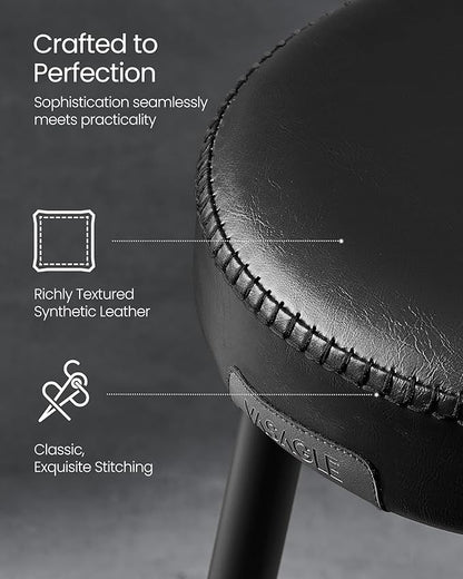 VASAGLE EKHO Collection - Dining Chairs Stools Set of 2, Upholstered Kitchen Chairs, Vanity Stools, Synthetic Leather with Stitching, Mid-Century Modern, 19-Inch Tall, Easy Assembly, Ink Black