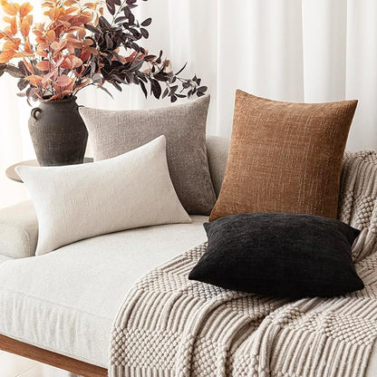 Foindtower Set of 2 Soft Textured Chenille Throw Decorative Pillow Covers Square Accent Solid Cushion Cover Cozy Neutral Farmhouse Pillow Case for Couch Sofa Bedroom Living Room 22x22 Inch,Light Taupe