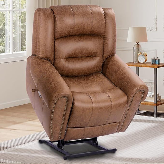 EONIX Classical Large Power Lift Recliner Chair for Elderly with Heat and Massage, Dual Motor Lay Flat Electric Lift Chair Recliner for Adults, Living Room, Bedroom, SLRY005061, Nut Brown
