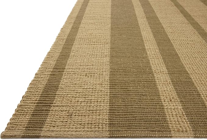 Loloi Leanne Ford Weatherstaff Collection WTS-03 Natural/Olive 2'-6" x 9'-9" Runner Rug Jute, Striped, Neutral, Hallway, Kitchen, Mudroom, and Bathroom