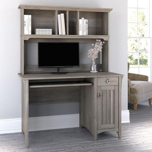 Bush Furniture Salinas Computer Desk with Hutch | Study Table with Drawers, Cabinets & Pullout Keyboard/Laptop Tray | Modern Home Office Desk in Driftwood Gray | Work Desk with Storage