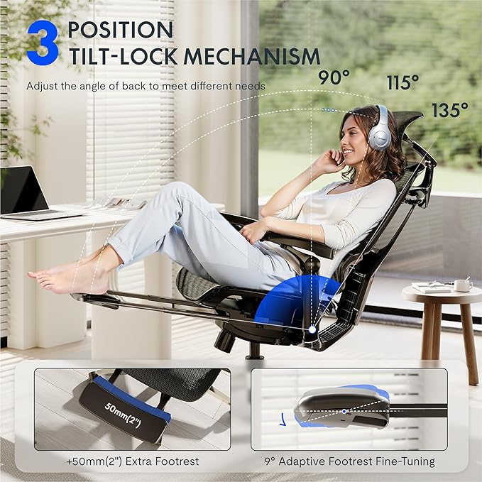 FLEXISPOT ErgoX-PRO Ergonomic Office Chair with Footrest Black – 5D Lumbar, 7D Armrests, 4D Headrest, 551LB Capacity, AeroWeave 5.0 Mesh Seat – Office, Gaming, Bedroom