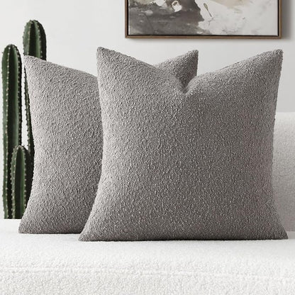FUTEI Pack of 2 Light Grey Decorative Throw Pillow Covers 20x20 Inch Soft Cozy Solid Boucle Textured Cushion Case,Modern Home Decor for Couch Bed Living Room