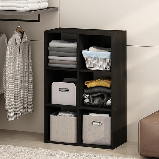 Furinno PELLI Closet Organizers and Storage, 6-Cube Closet Organizer, Open Shelf Closet Storage, for Wardrobe, Bedroom, Living Room, Espresso