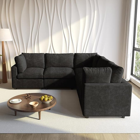 WJShome Cloud Couch Modular Sectional Sofa,100.5" V Shaped Couch, Convertible Wide Seater, 5 Seater for Living Room Set,Covers Washable&Replaceable,Black
