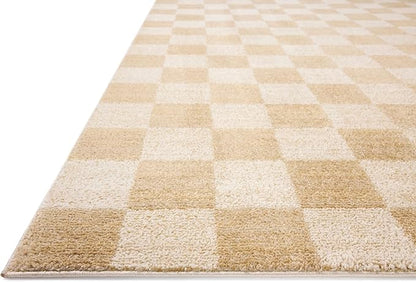 Loloi Chris Loves Julia Calvin Collection CLV-01 Wheat/Ivory 5'-3" x 7'-6" Area Rug Checkered Neutral Soft Living Room Bedroom Carpet