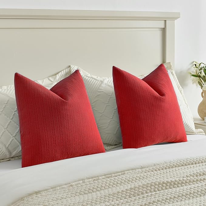FUTEI Christmas Red Decorative Throw Pillow Covers 20x20 Inch Set of 2,Soft Cozy Wheat Ear Striped Patterns Cushion Cases,Modern Home Decor for Couch Bed Living Room