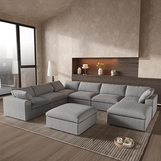 Cloud Couch Modular Sectional Sofa with Storage Ottomans,Oversized Down Filled 8 Seater Convertible Sectional Sofas, Gray Wide Deep Seat Couch for Living Room,Covers Washable&Replaceable