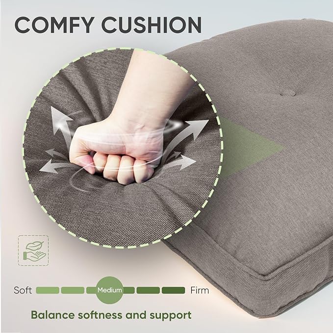 Outdoor Chair Cushions Set of 2, Waterproof Outdoor Seat Cushion 25x22, Patio Cushions for Outdoor Furniture, Replacement Couch Cushion, Include 2 Back & 2 Seat Cushions, Button/Grey