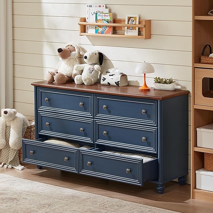 Farmhouse Dressers & Night Stand Set of 4, Wood 54" Wide 7 Drawer Dresser & 35" Tall Chest of Drawers, 18" Roman Column Nightstand Set of 2, Bedroom Furniture Dresser Sets for Home Living Room Hallway