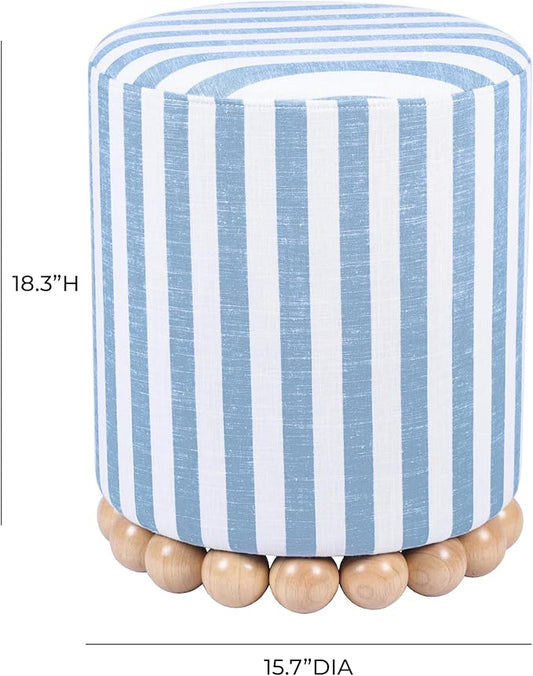 First of a Kind Ottoman Foot Rest - Pastel Blue Round Ottoman Stool with Solid Wood Spherical Orbs - 15.7" W x 15.7" D x 18.3" H - Handmade, Easy Clean, 330 lbs Weight Capacity