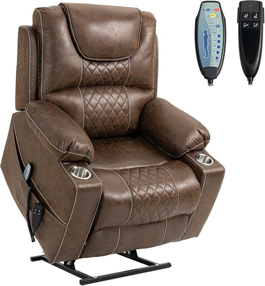 Dual Motor Power Lift Recliner Chair Sofa with Massage and Heating for Big Elderly Adults People, Lay Flat Lift Chair, Infinite Position, 2 Cup Holders, 2 Side Pockets, Lumbar Pillow