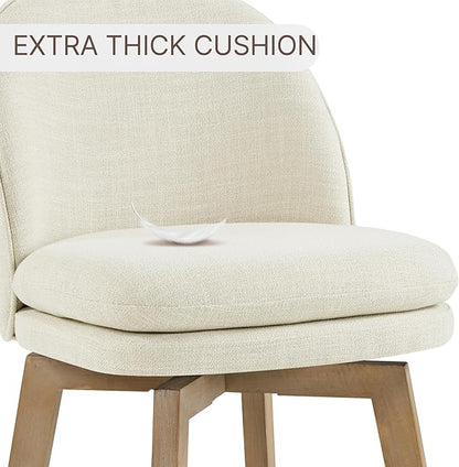 Counter Height Barstools 26 inch Upholstered Swivel Bar Stools with Back and Wood Legs for Kitchen Island,Set of 2,Linen Fabric-Armless