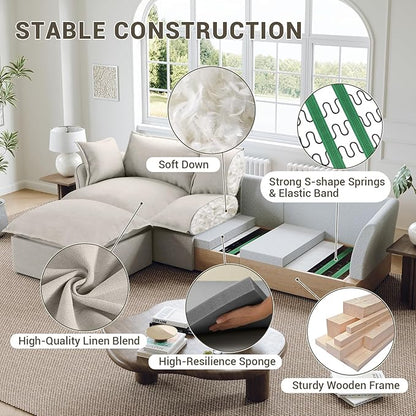 Oversized Cloud Modular Sectional Sofa, Comfy Down Filled Cloud Couch with Removable Cover, Modern Loveseat Couch, Deep Seat Sectional Couches for Living Room, Light Gray