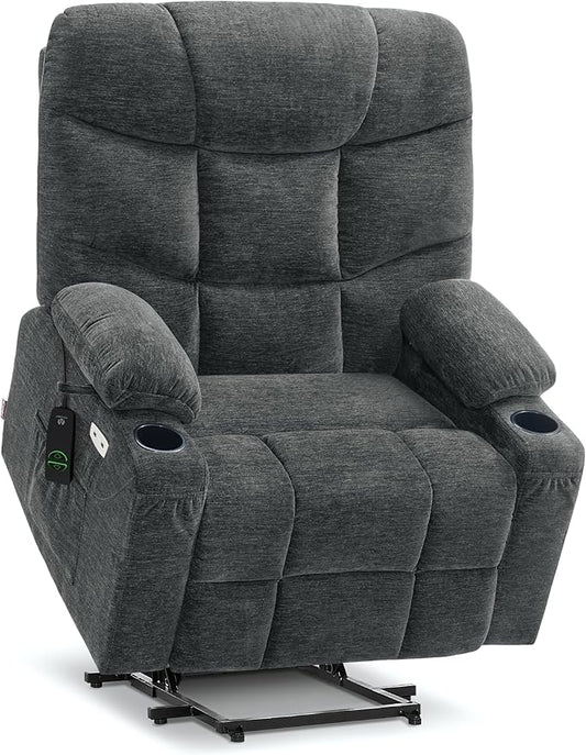 MCombo Oversized Power Lift Recliner Chair with Extended Footrest for Elderly People, Fabric R7399 (Dark Gray, Large-Oversize)