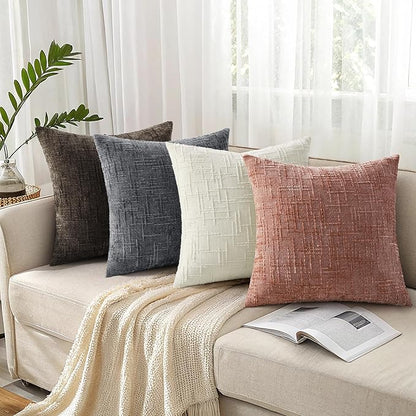 decorUhome Pink Chenille Throw Pillow Covers 20x20 Set of 2 Thick Textured Slubby Couch Pillow Covers Farmhouse Accent Modern Neutral Decorative Pillow Cases for Bed Sofa Living Room