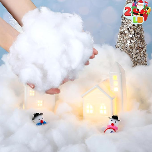 JOYIN 2 LB Fake Snow Cotton Christmas Decorations, Soft Snow Blanket for Christmas Village Accessories Indoor Winter Artificial White Clouds Craft Indoor Home Decor Tree Snowman Scene Display