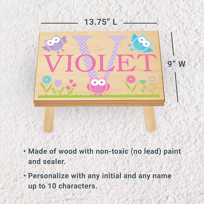 Let’s Make Memories Personalized My Own Name Step Stool - Children’s Step Stool - Sturdy Wood – Non-Toxic Paint, Sealer - Owl Design - Espresso - 14’Wx9.25”Lx8.75”H - Ages 3+