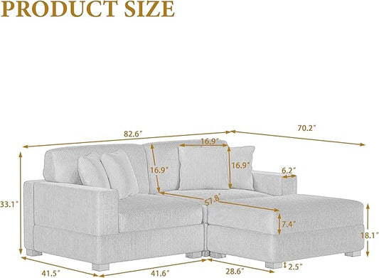 Modular Sectional Couches for Living Room, Modern Loveseat 2-Seater Sofa Couch with Ottoman, Upholstered Couches for Living Room Bedroom, Camel