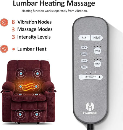 MCombo Dual Motor Power Lift Recliner Chair for Elderly, Lay Flat Lift Chair with Heat and Massage, Petite Lift Chair, Cup Holders, USB A&C Ports, Fabric 7893 (Small, Burgundy)