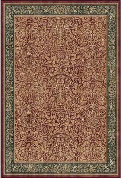 RUGGABLE x Morris & Co Machine Washable Christmas Area Rug – Acorn Amber Red 4x6, Stain-Resistant, Non-Slip – Medium Rugs for Living Room, Bedroom, Hallway, Entryway & Office–with Standard Pad