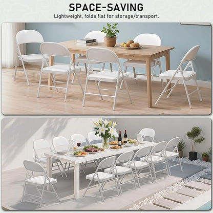 SEALAMB 30 Pack White Folding Chairs with Padded Seats & Cushion, Durable Metal Foldable Chairs for Wedding Party, Commercial Chairs for Office School Church Events, 330lb Capacity (White-PU, 30 Pack)