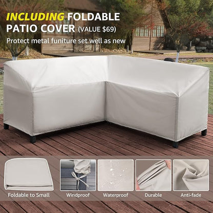 NATURAL EXPRESSIONS 6 Pieces Patio Furniture Sets,Outdoor Furniture Sets Metal Patio L Shape Sectional Couch Sofa Conversation Sets with 6.5" Shale Cushions,HighBack Hand-Brush Black Frame