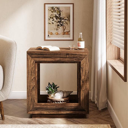 Tribesigns Rustic Brown End Table, 24" Side Table with Storage Shelf, Farmhouse Style Nightstand Bedside Table for Small Spaces, Bedroom, Living Room, Entryway, Easy Assembly (1, Brown)