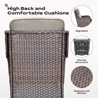 Rilyson Wicker Outdoor Patio Furniture Set - 5 Piece Patio Conversation Sets with Swivel Rocker Chairs, Ottomans and Sofa, 6 inch Cushions, Waterproof Wicker, for Porch Deck Brown/Beige
