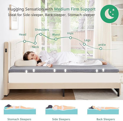 VECELO Gel Infused Memory Foam Mattress Topper Queen Size, 4 Inch Fresh Cooling Mattress Pad with Washable Cover for Queen Mattress, Pain Pressure Relieve Bed Topper, Breathable, Comfort